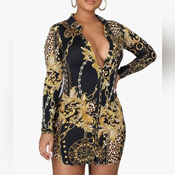 Bodycon Long Sleeve Button Front Shirt Dress - Picture 4 of 6